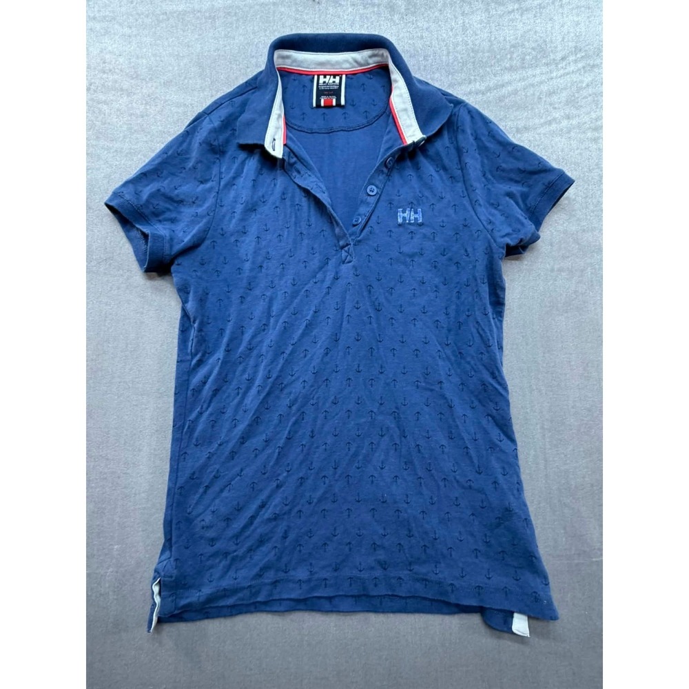 Helly‎ Hanson Women Polo Shirt Anchors Pattern Nautical Blue Size Small